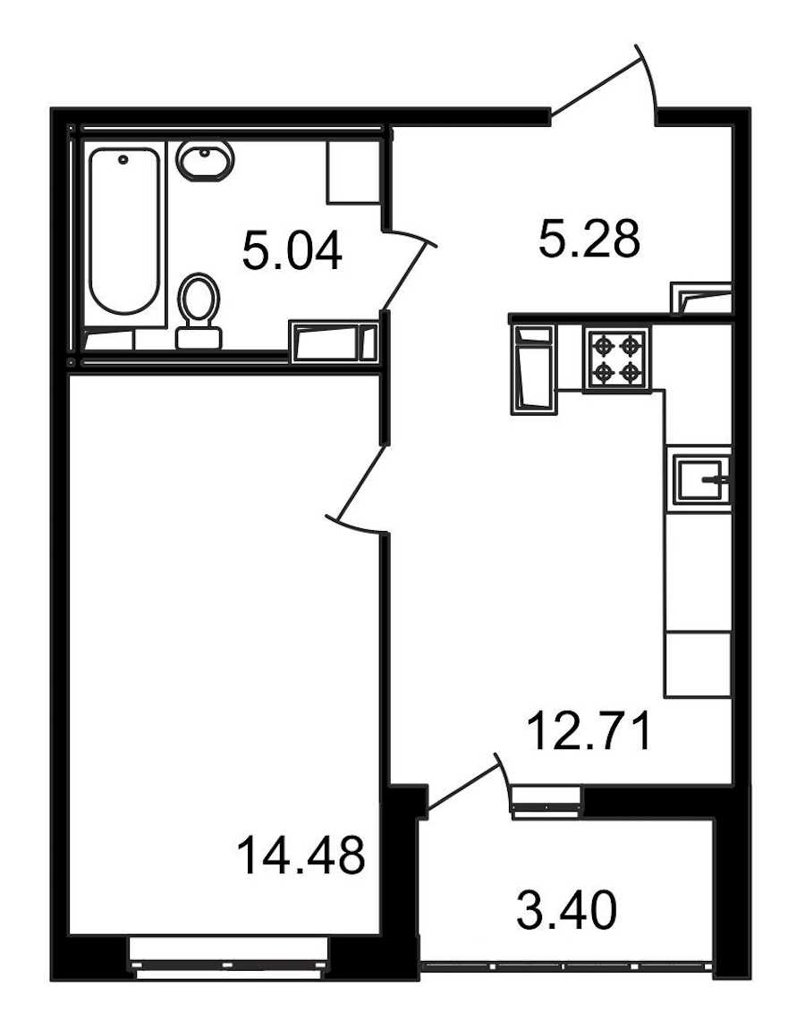 Однокомнатная квартира в : площадь 40.91 м2 , этаж: 9 – купить в Санкт-Петербурге